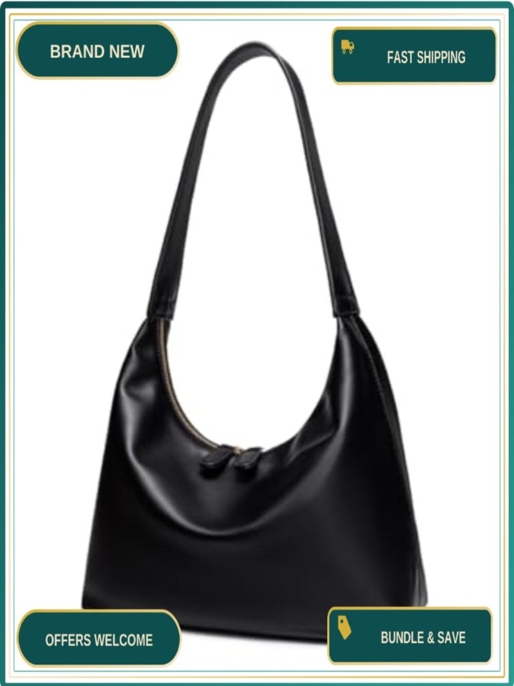 Small PU Leather Hobo Shoulder Bag Double Zipper Underarm Purse